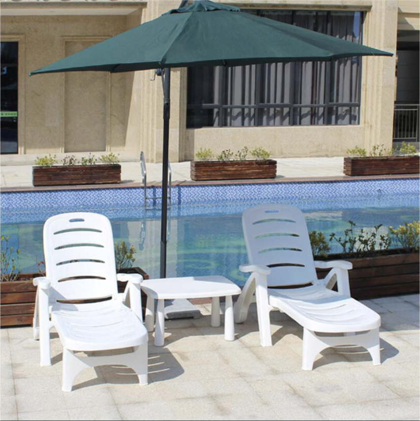 White Rattan Patio Lounge Chair Foldable Reclining Bed for Apartment Balcony and Villa