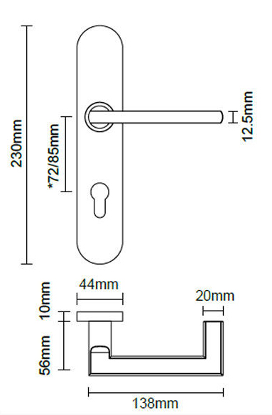 Satin PVD Titanium flat stainless steel door handles on backplate