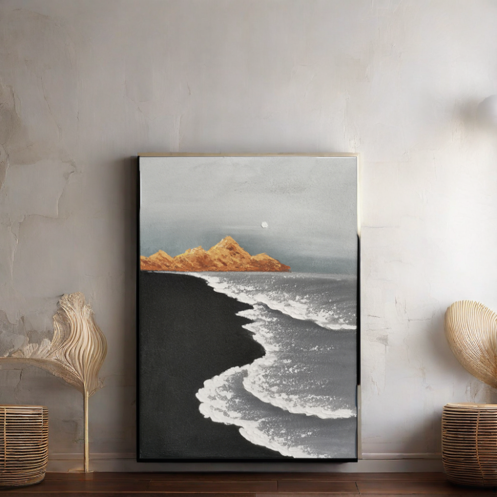 Arte mural moderno pintado a mano 3d Tectura de olas de mar Arena de playa Relieve abstracto Pintura de lienzos Materiales para la decoración del salón