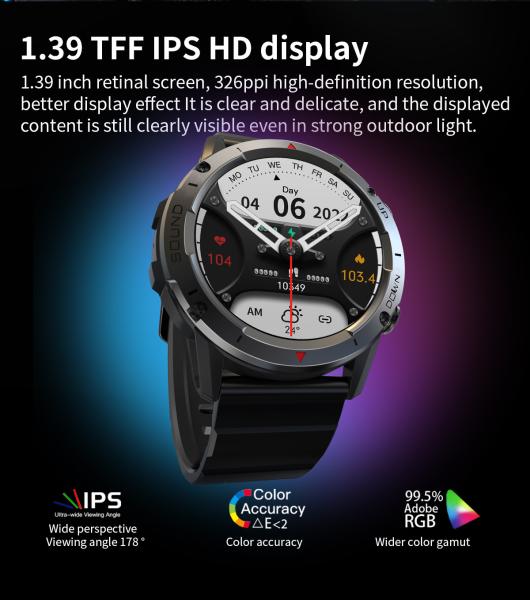 Nouveau NX9 Défense Sports Bluetooth appel Smart Watch 1.39 écran rond Ultra Long Standby