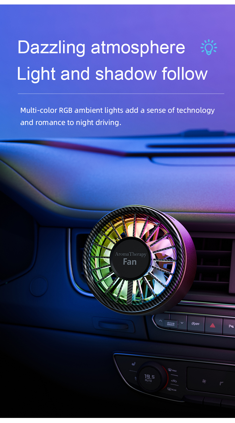 FUSMLI Electric Type-C Colorful Angle Adjustment Carbon Fiber Design Luxury Texture Car Vent Portable Fan with Silent Operation