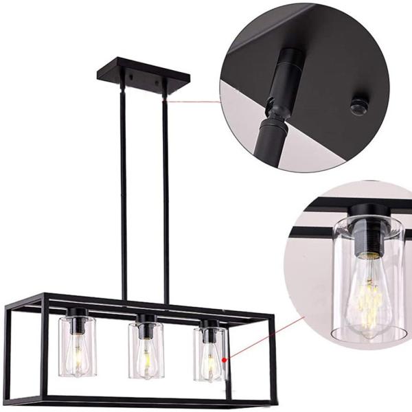 American rectangular wrought iron chandelier dining room kitchen bar glass lighting(WH-CI-160)