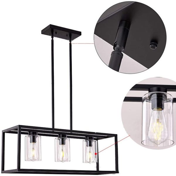 American rectangular wrought iron chandelier dining room kitchen bar glass lighting(WH-CI-160)