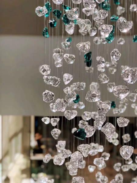 Hotel Crystal Chandelier Bar Living Room Large Engineering Light Green Transparent Stone Glass Lamp Custom Lamp