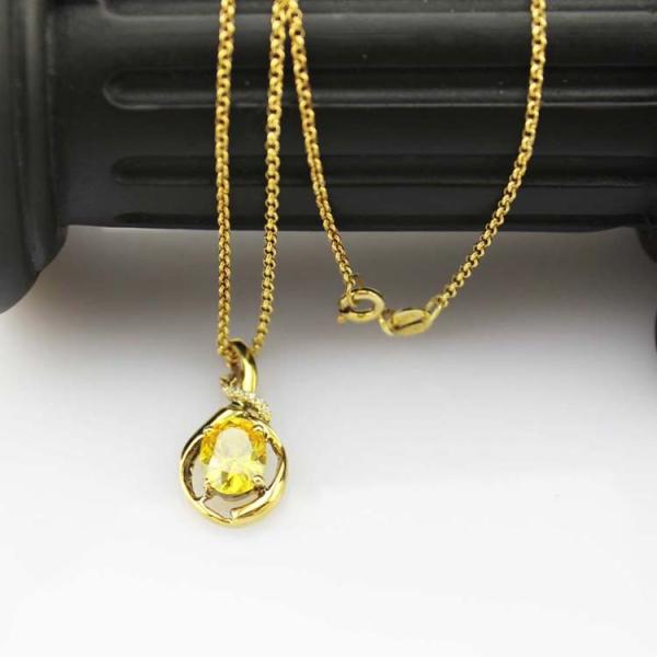 Yellow Gold  Plated Silver Oval Yellow Citrine Cubic Zircon  Pendant (PSJ0410)