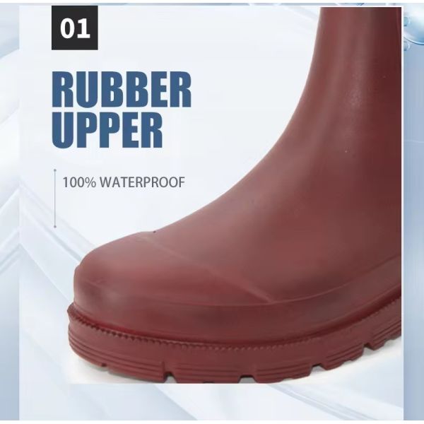 2024 Мода водонепроницаемая лодыжка Wellies неопрена Формированные гумбуты Челси дождевые сапоги Резиновые ботинки для женщин