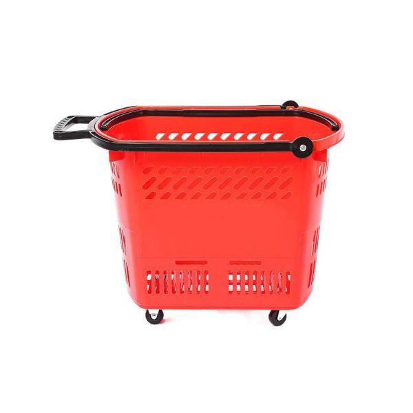 Four-wheel push 20L capacity plastic trolley basket with 35-80KG load capacity and 360° rotating wheels