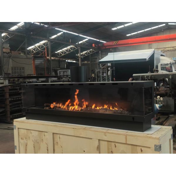 Gas Fireplaces European Black Matte Carbon Propane Steel Three-sided linear fireplace