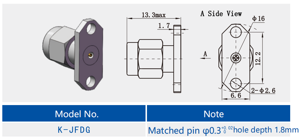 K Male 2.92mm Series Stainless Steel 2-hole Flange RF Coaxial Connector
