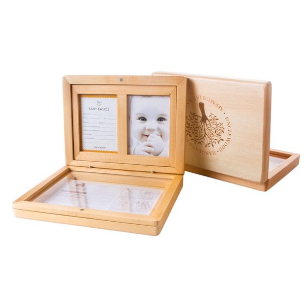 Souvenir Gift Baby keepsake Box , Solid Wood Baby Hand And Footprints Photo Frame