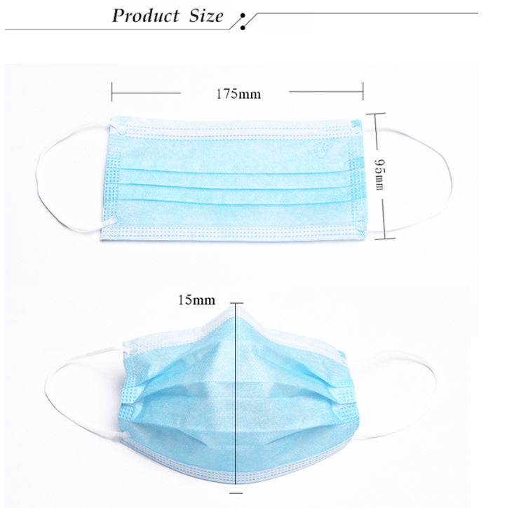 non-woven fabric Blue Procedure 3 ply Earloop Disposable Face Mask