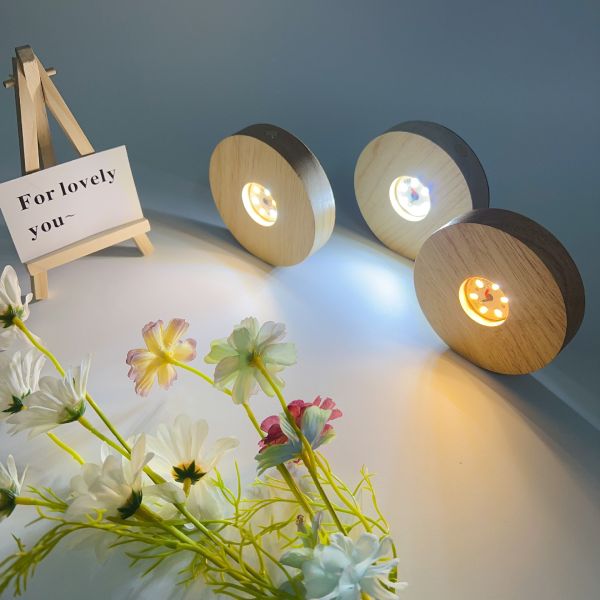 Base de lampe de table en bois Base ronde en bois en gros LED