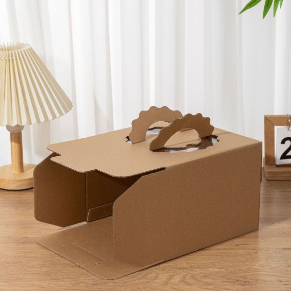 Eco Friendly Kraft Cake Boxes Single Double Layer With Wave Handles Birthday Wedding Cake Packaging Sturdy Transport Safe Design