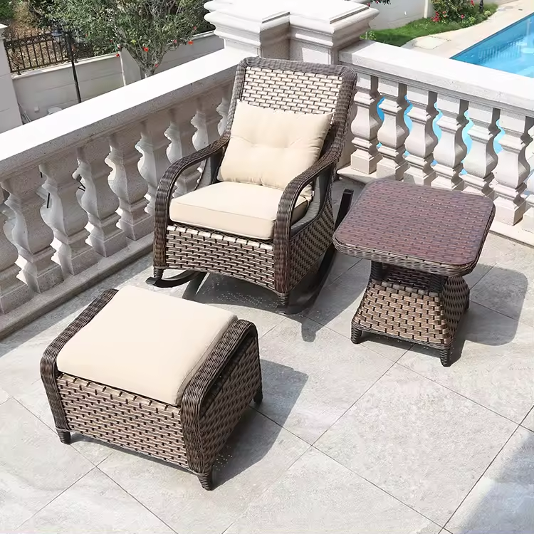 Waterproof Outdoor Rocking Lounge Chair Rattan Color Garden Rocking Lounger