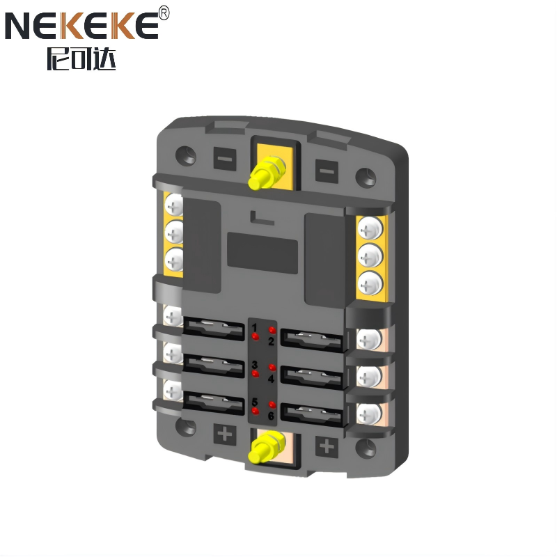 6 Way Blade Fuse Holder Negative Bolck Box With LED Light Screw Terminal