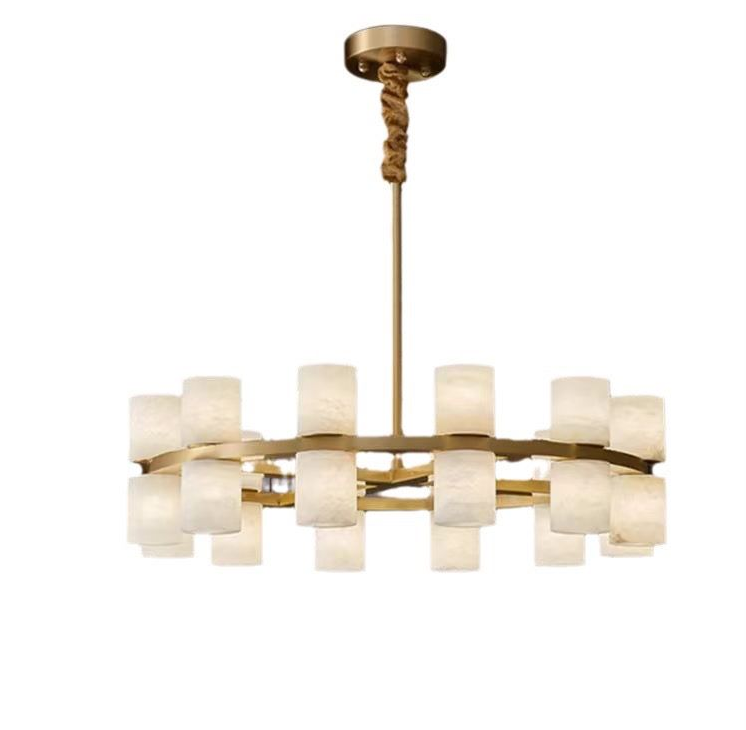 Высококачественный испанский модный декор Мраморная лампа Европейская гостиная Высокий потолок Классический кварцевый камень круглый шампанский