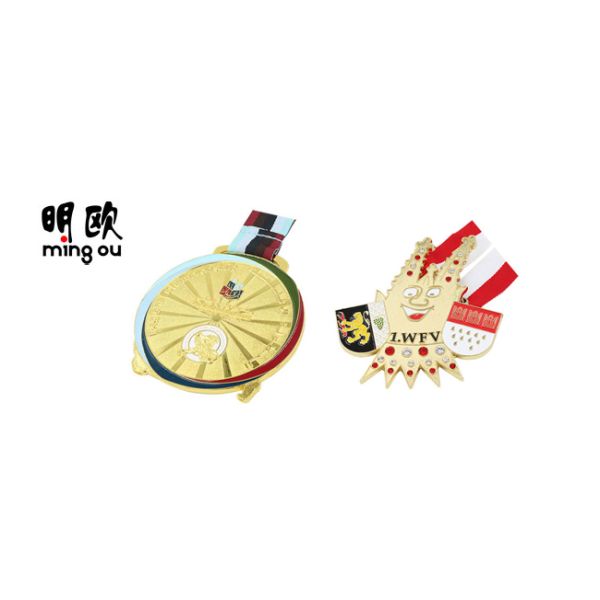 Soft Enamel Fill Gold Custom Award Medals Zinc Alloy With Polyester Ribbon