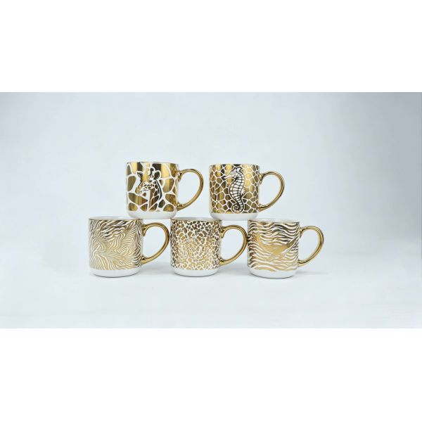 Luxury Gold Animal Print Ceramic Coffee Mug Set