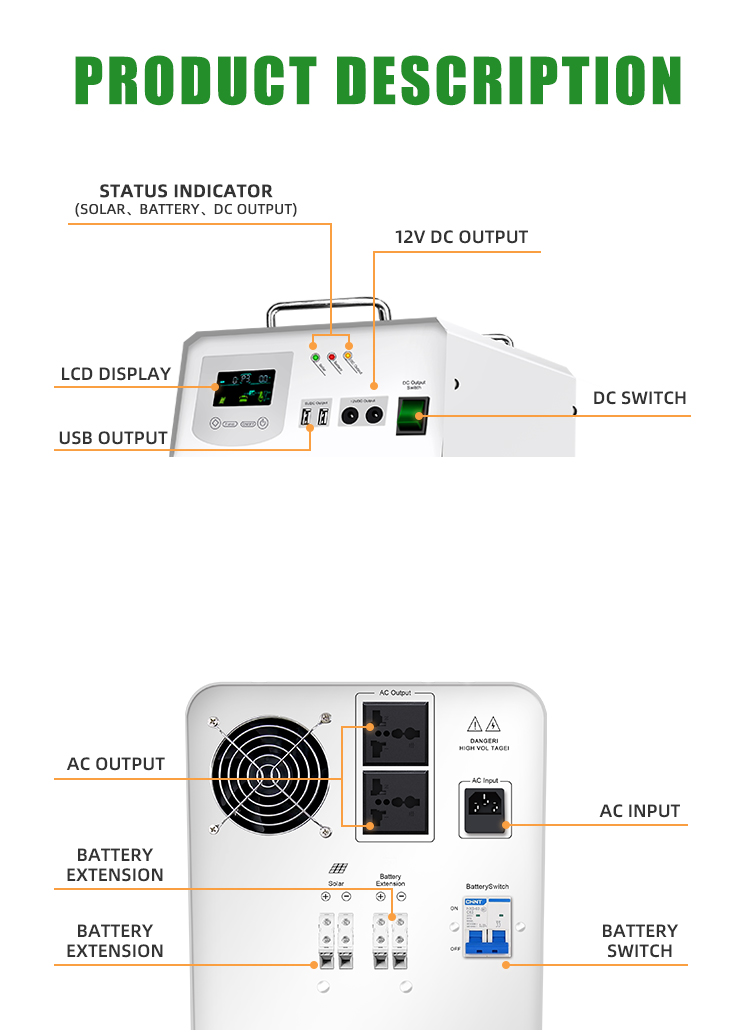 12VDC оф-грит солнечный инвертор с батареей 300W-2000W Солнечная электростанция