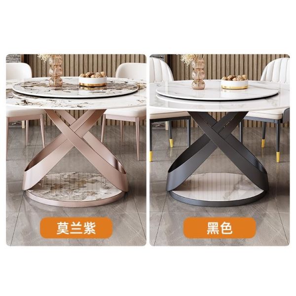 Light Luxury Modern Marble Round Table With Turntable Household Dining Table