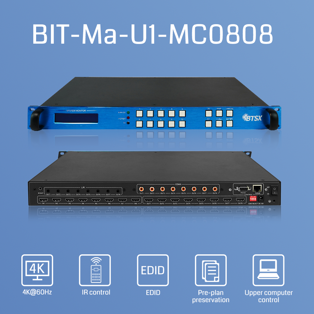 8 Inputs 8 Outputs HDMI Matrix Switch 4K60 Video Wall Controller with EDID Management for Large Screen Display