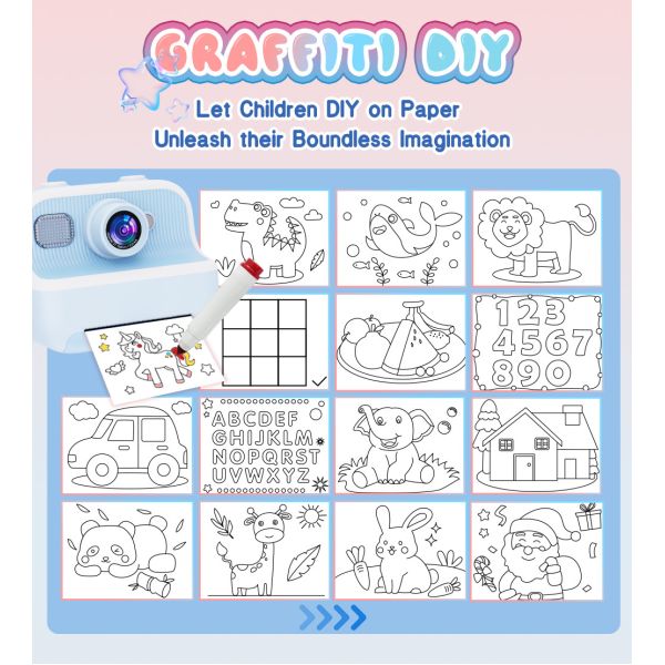 2.4Inch Screen Mini Inkless Printer Portable Digital Camera Kids Gift