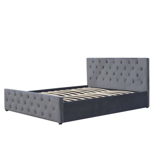 Двойная переклейка ткани кровати хранения подъема газа небольшая освещает - серым кровать обитую бархатом