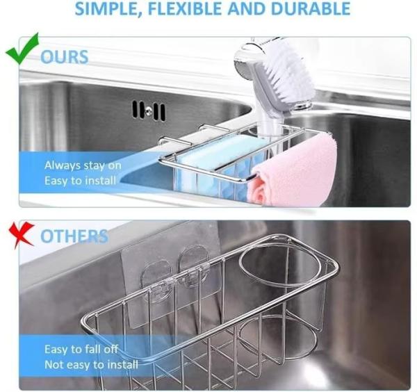 OEM/ODM Design 2 em 1 Adesivo de parede organizador de lavatório de cozinha esponja de aço inoxidável 0 portador sabão de escova de lavagem de pratos