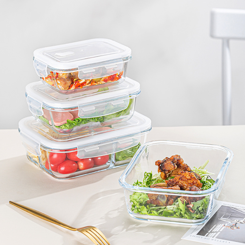 High Quality Airtight BPA-Free Lunch Bento Boxes Classic Kitchen Glass Food Storage Containers with Lids