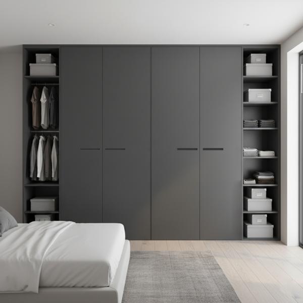 MJMFD ENF Grade Shaker Style Wardrobe Doors - 22mm PVC Laminate, Aluminum Edging, Custom Size, Modern Flat Panel Design