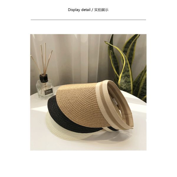 Sun Beach Leisure Visor Hat in Korean Straw Woven Design for Summer Outdoor Activities
