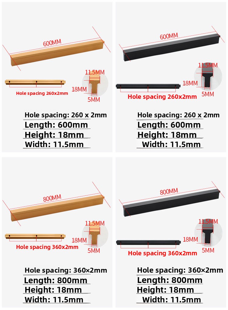 Hidden Aluminum T-Shaped Cabinet Handle with Contemporary Design for Kitchen & Bathroom Drawers Easy Installation 18mm Height