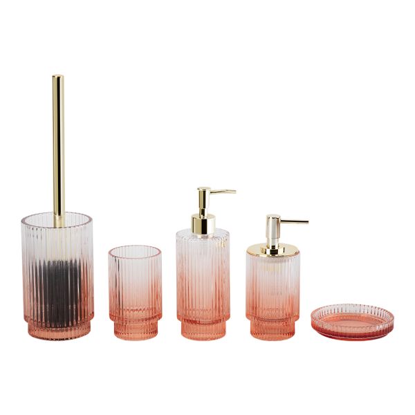 Accessoires de salle de bain modernes en verre orange ombre avec forme ronde et bande verticale côtelée ensemble de savon de salle de bain pinceaux de toilette savon-vaisselle pour salle de bain
