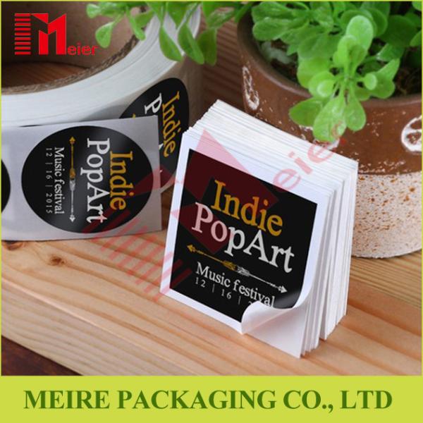Black color Custom die cut labels on rolls and single piece with your logo design