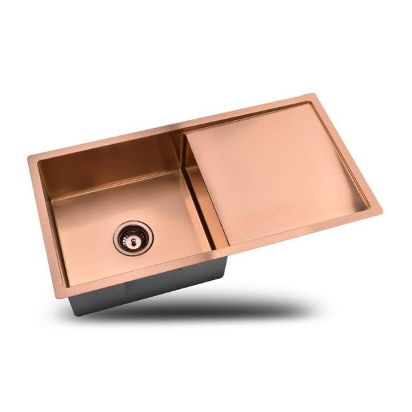 Copper Single Square Bowl Kitchen Sink With Drainboard Right