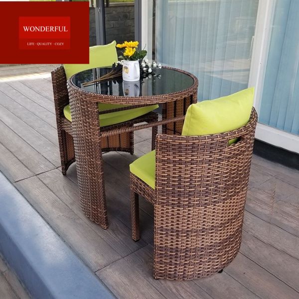 Unique Balcony Rattan Mirror Compact Coffee Table Set for Cozy Coffee Breaks in Garden