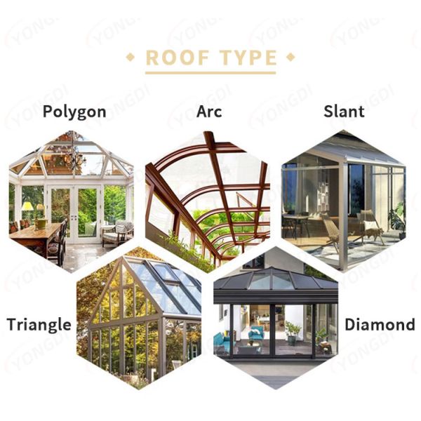 Водонепроницаемые свободно стоящие изоляционные стеклянные веранды солнцезащитные комнаты с полигонным покрытием