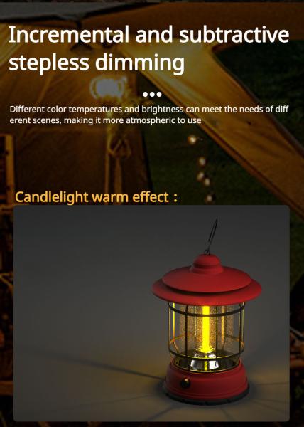 Outdoor retro American camping light 3 gears adjustable USB rechargeable portable camping tent flashlight