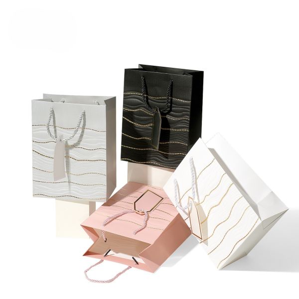 Custom Luxury Wave Embossed Gift Bags with Gold Foil