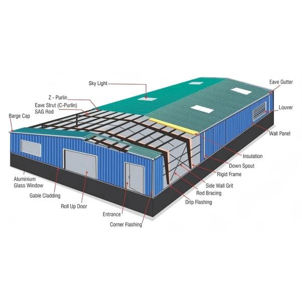 Customizable Design Prefabricated Steel Warehouse with Galvanized Surface Treatment for Large Span Construction