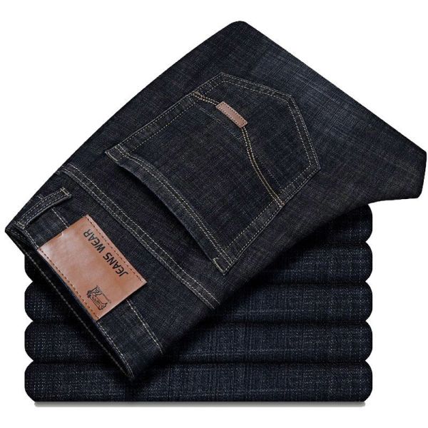 Thick Stretch Mens Jeans Loose Straight Tube High Waist Plus Size Casual Wash SAND WASH