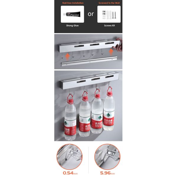 Wall Mount Kitchen Utensil Hanging Rack Stainless Steel SUS304 Multifunctional