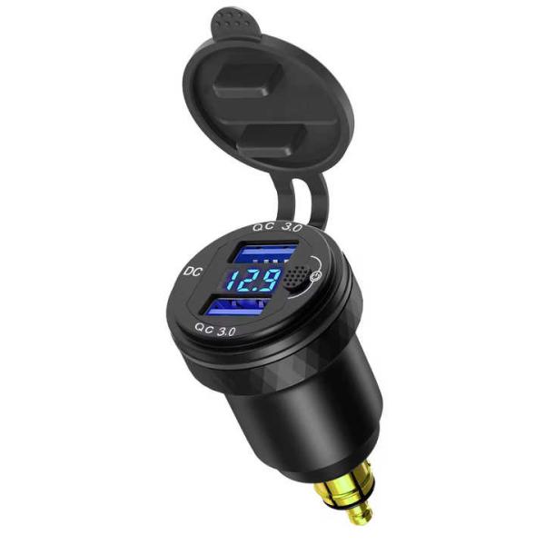 Waterproof QC3 0 36W Aluminum Car Charger Voltage Monitor Switch 12-24V
