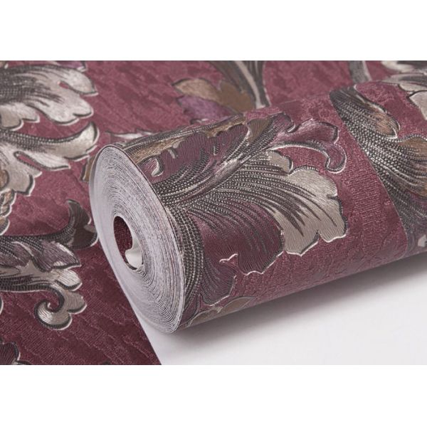 Waterproof Retro Style Wallpapers Embossed Vantage Plum Floral Pattern