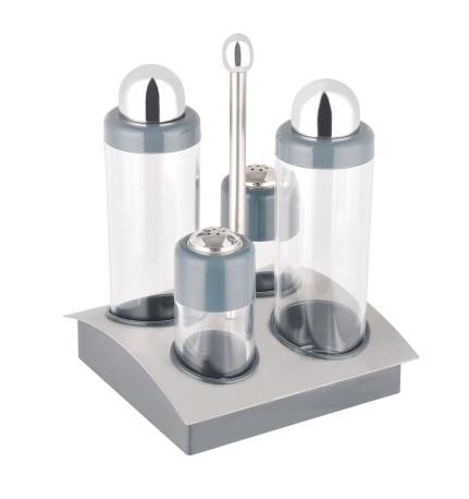 4Pcs Square Base Condiment bottle set SHKT-9211,Glass and Stainless steel