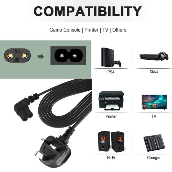 UK Plug to IEC C7 Power Cord 250V 10A PVC Jacket