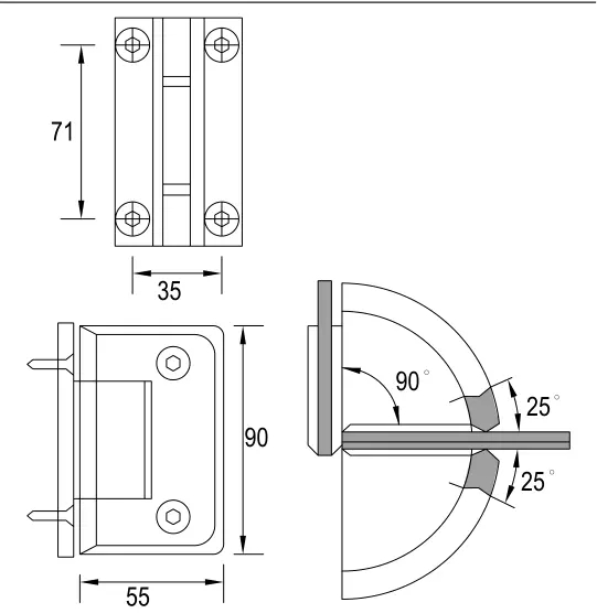 Балюстрада нержавеющей стали 90 градусов стеклянная зажимает струбцину установленную стеной стеклянную