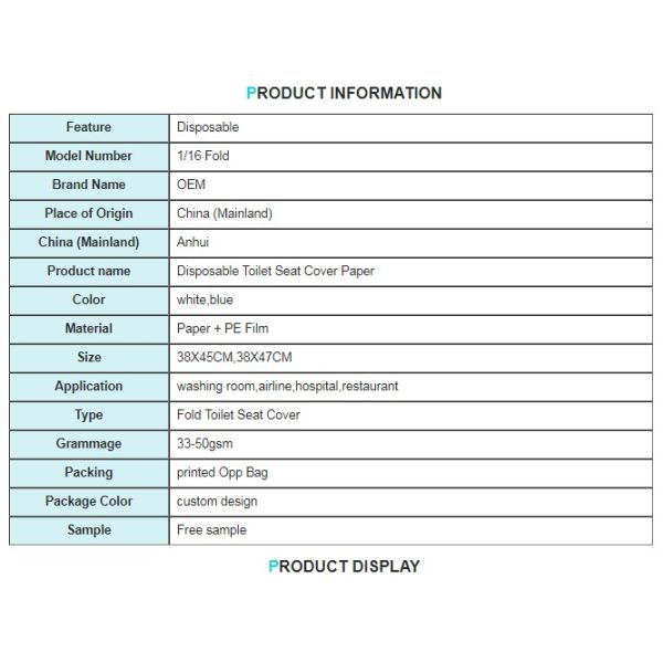 50gsm 1/16 fold disposable toilet seat protectors