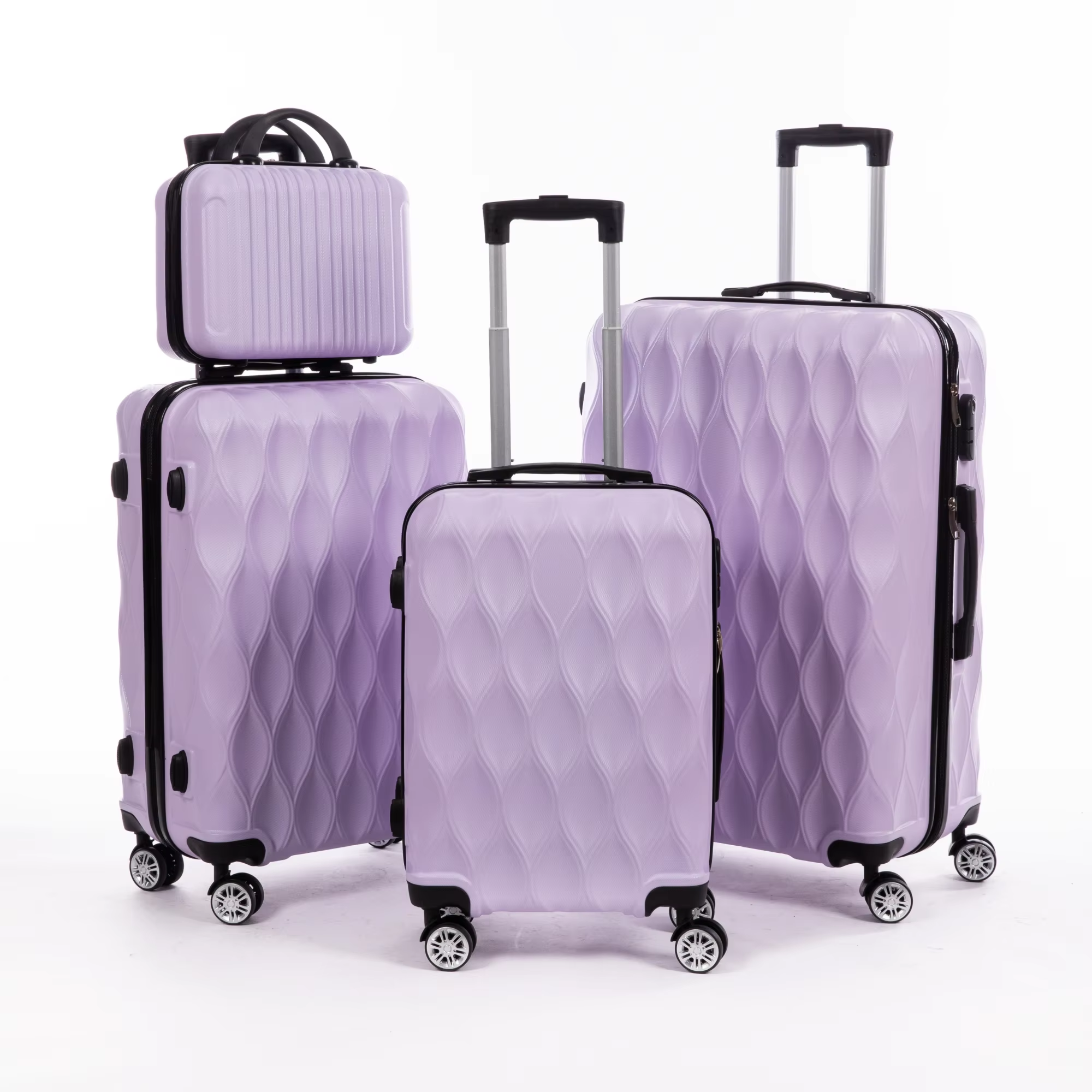 Unisex Luxury 4-Wheel Spinner Luggage Suitcase 4-Piece Durable ABS Travel Bag Set Zipper TSA Lock Simple Stylish Metallic