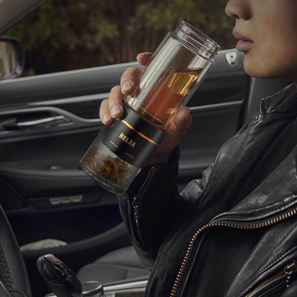 Leakproof Glass Fruit Infuser Bottle , 400ML Glass Water Bottle With Tea Filter